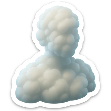 person made entirely of white fluffy convex clouds, shoulder up, front view, matte glass style, no background sticker