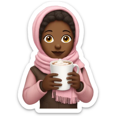 Black woman with baby pink scarf and a hot chocolate  sticker