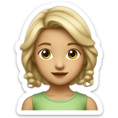 Niña 8 años castaña claro, ojos verdes con coleta y perro blanco estilo pixar sticker