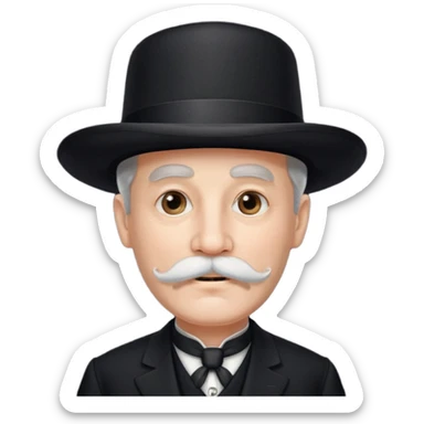 very big white moustachhe and typical 1900 black elegant clothes and hat . he is speaking sticker