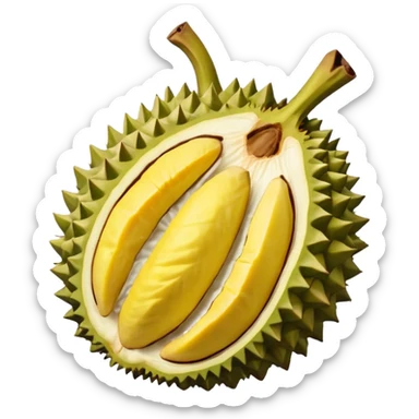 Emoji durian yg terbuka seperempat dan telihat isinya  sticker