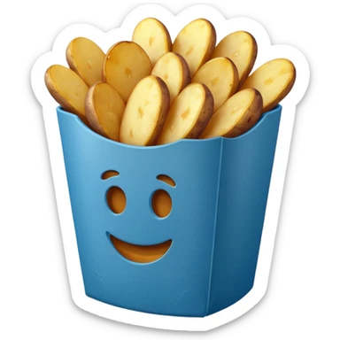 fried potatoes in a blue carton sticker