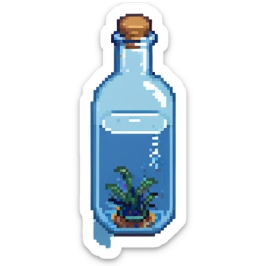 blue ticket inside a glass bottle floating on water sticker