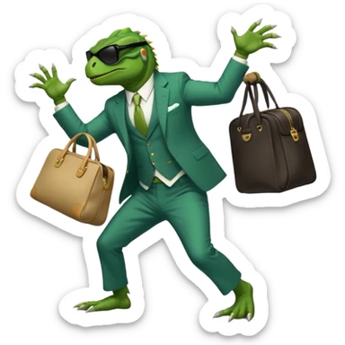 capitalist iguana banker godfather with black sunglasses breakdance with bag sticker