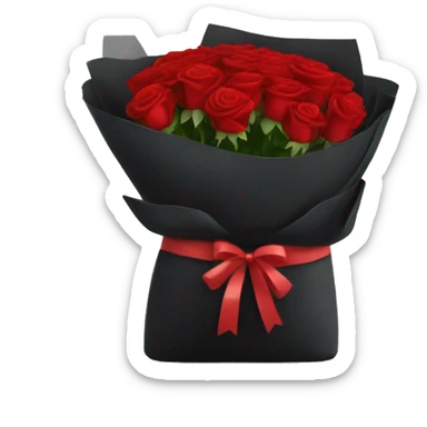 Bouquet of red roses in a black package sticker