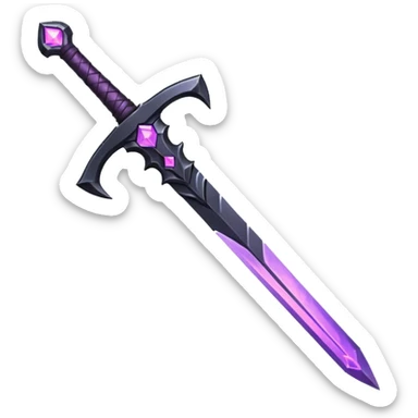 A Discord emoji of a sharpened obsidian blade with a glowing purple rune on the hilt. High-end fantasy style, sleek, metallic black, white background. sticker