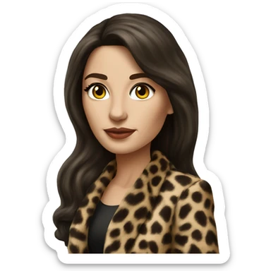 Beautiful realistic brunette long hair mob wife with leopard coat no smile  sticker