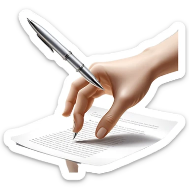 A glowing, slightly transparent hand—representing the future self—emerges from a piece of paper, offering a pen to the present self. The present self’s hand, solid and real, reaches out to take it, symbolizing the moment of choosing action over procrastination, guided by the future self’s wisdom. sticker