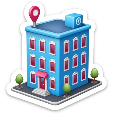 The building houses the Ozon order pickup point in its signature blue (digital blue) and raspberry colors. sticker