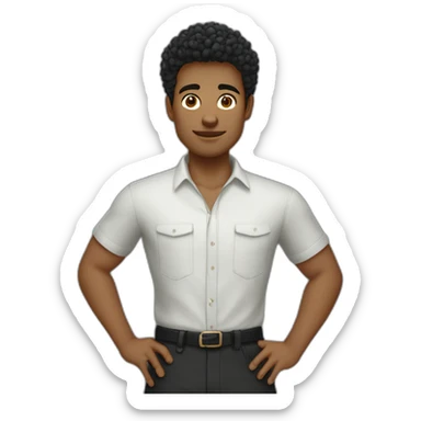 jeune homme avec des cheveux châtains clairs bouclés, des yeux bleus clairs qui est habillé avec une chemise noir sticker