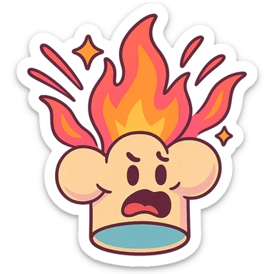 chef's hat explode with trails of fires, toon, playful, magic flame neon orange to neon pink gradient, vibrant, flame matching style reference file sticker