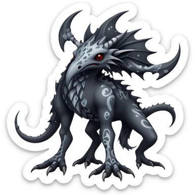 a dark gothic gloomy edgy vernid-fionbri-creature with splash patterns full body sticker