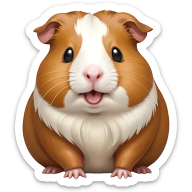 Cinematic Cute Yawning Brown and White Banded Guinea Pig Portrait Emoji, Head tilted slightly with a dramatic, wide-open yawn, revealing a soft, banded fur of brown and white with tiny, droopy ears, round dark eyes barely open in drowsy contentment, Simplified yet irresistibly adorable features, highly detailed, glowing with a soft, cozy glow, high shine, relaxed yet expressive, stylized with a touch of whimsy, bright and endearing, soft glowing outline, capturing the essence of a sleepy yet affectionate guinea pig, so drowsy it feels like it could stretch out of the screen and curl up for a nap! sticker
