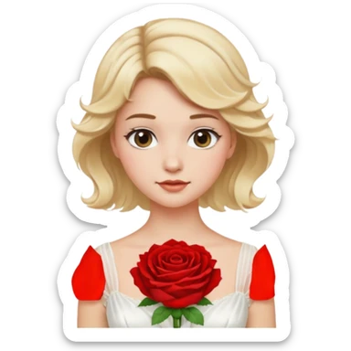 Bride with short wavy blonde hair, pink background and white silk chemise dress sticker