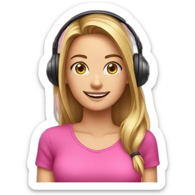iJustine wearing pink shirt wearing gaming headset celebrating sticker