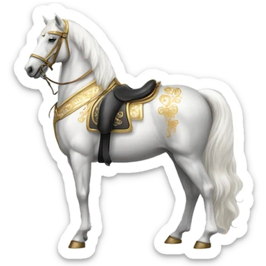 Gilded saddle vintage gray white piebald horse gilded robes sticker