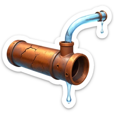 3D render of a cracked pipe with water dripping from it, Pixar-style, clean and realistic, soft reflections, isolated on white background, professional and colorful

 sticker