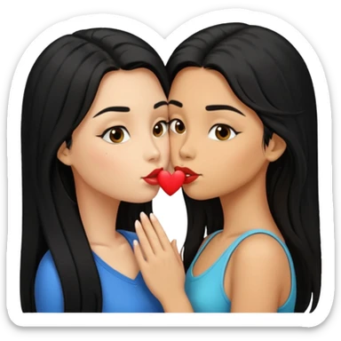 two girls long black hair tan skin kissing sticker