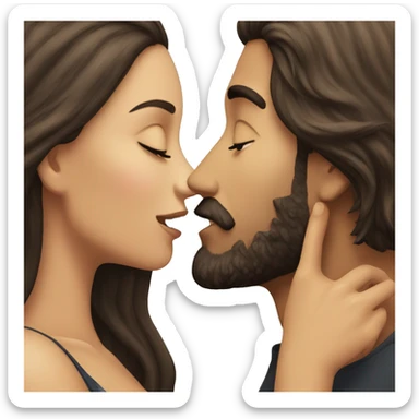Brunette man with beard kissing brunette woman with long hair sticker