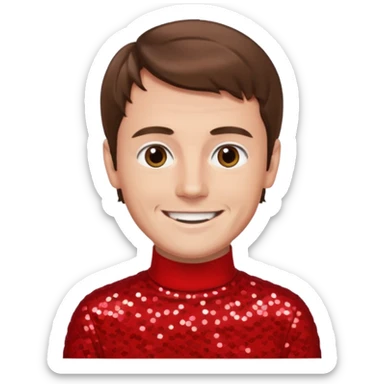 Murray Cook from The Wiggles with brown hair, red sequin skivvy shirt, fair skin sticker