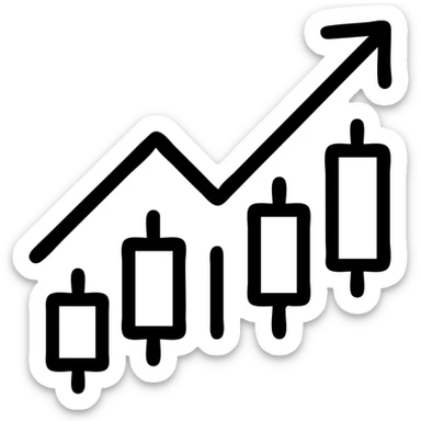 Create a minimalistic green candlestick chart representing a market going up. The chart should be simple and clear with no bulldog or other elements, only the candlestick chart itself. The background must be transparent. sticker