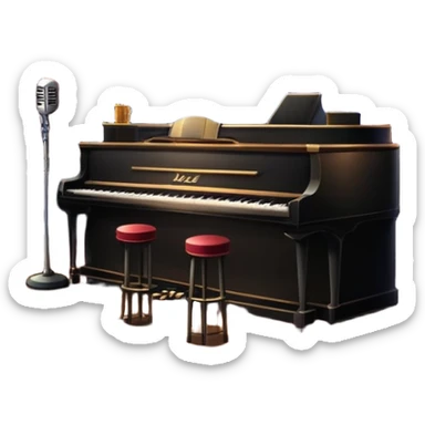 jazz nightclub with stage, microphone, and city lights sticker