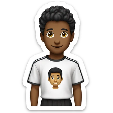 menino com  9 anos camiseta da adidas preta e branca cabelo preto e fone de ouvido preto cabelo liso e sosinho sticker