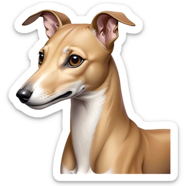 Cinematic Noble Fawn Greyhound Portrait Emoji, Poised and regal, with a slender, aerodynamic build and a smooth, elegant fawn Fur, deep-set soulful eyes, Simplified yet sharp and sophisticated features, highly detailed, glowing with a soft, dignified glow, high shine, intelligent and agile, stylized with an air of grace, focused and attentive, soft glowing outline, capturing the essence of a watchful and swift companion, so majestic it feels as though it could dash out of the screen with effortless authority! sticker