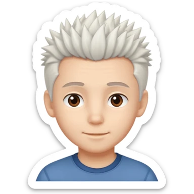 A light-skinned boy with soft, spiky white hair,, brown eyes, and a gentle smile. sticker