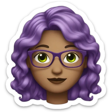 curvy-white-woman,wavy-purple-hair,green-eyes-square-glasses sticker