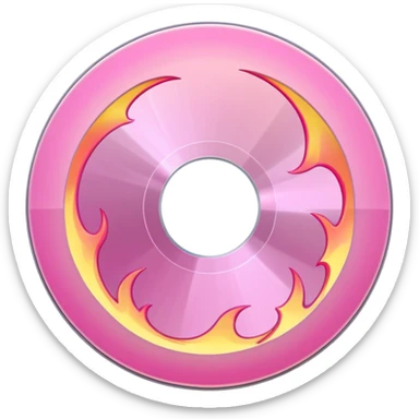 A minimalist CD disc with subtle pink flames, glowing effect, with a white glow sticker