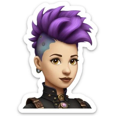 steampunk profile short hair faux-hawk mohawk purple blue pink victorian on Caucasian girl with small nose round fat face sticker