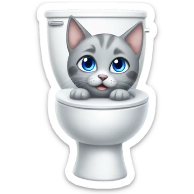 blue eyes grey kitten and toilet  sticker
