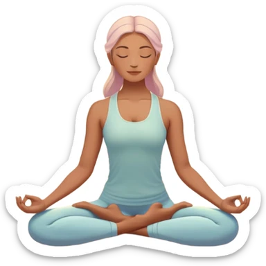 A peaceful person practicing yoga on a calm beach at sunrise, in a serene meditative pose. Soft pastel colors surround the scene, with gentle waves in the background and smooth, flowing lines representing balance and tranquility. The atmosphere feels centered and mindful. sticker