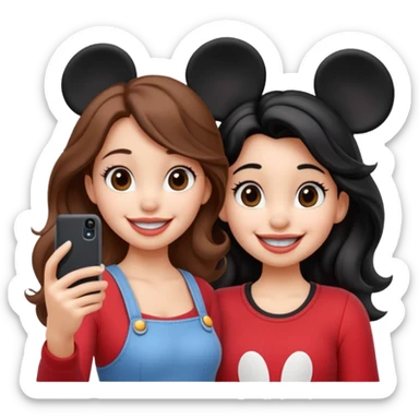 Haz un dos chicad una la bella de Disney y la otra uo con el pelo rizado largo haciendose un selfie como si et UVI ETB en el perquè de isney sticker