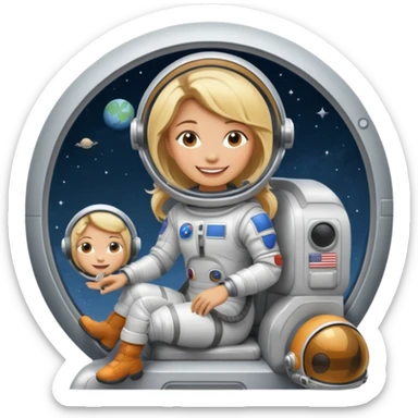 perra rubia arriba de nave espacial sticker