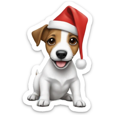 Jack Russell puppy with a Santa hat sticker