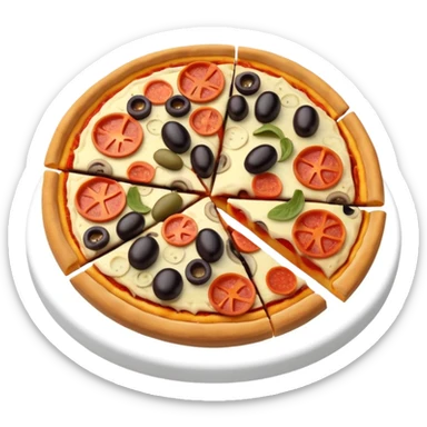 3d pie chart whith pizza as base and different colored unequal slices sticker