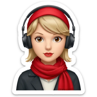 taylor swift with red scarf wearing headphones sticker