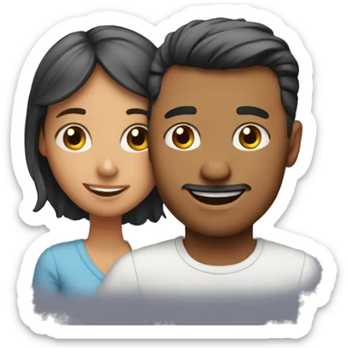 married couple with child hugging sticker