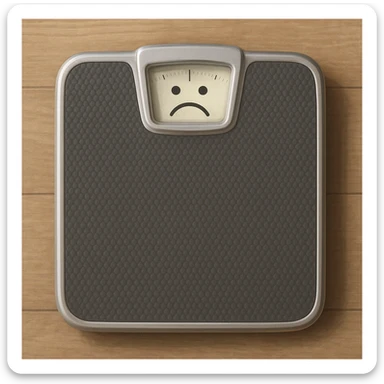realistic illustration of a weighing scale with a sad face symbol on the display sticker