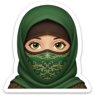 Niqab musli girl chocolate color make the niqab green cover whole face except her eay sticker