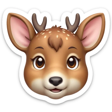 Cinematic Cute Deer Portrait Emoji, Head tilted playfully and inquisitively, showcasing a delicate Fur speckled with subtle white spots and gentle earth tones, round, sparkling eyes filled with curious wonder, Simplified yet irresistibly adorable features, highly detailed, glowing with a warm, friendly glow, high shine, affectionate and graceful, stylized with a touch of woodland whimsy, bright and endearing, soft glowing outline, capturing the essence of a mischievous yet loving fawn, so playful it feels like it could skip out of the screen into your arms! sticker