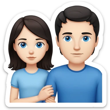 Strong white man with short black hair and white girl with long wavy brown hair and blue eyes holding hands sticker