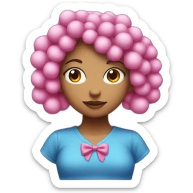 Blue girl with pink tied hair forming two pompons sticker