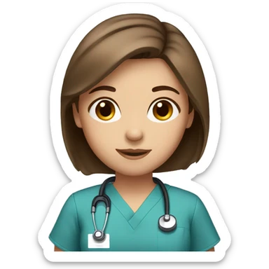 cute girl with straight brown hair wearing scrubs  sticker