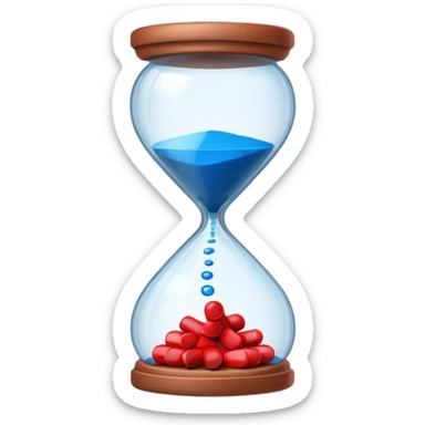 Sandglass with blue pills and red pills sticker