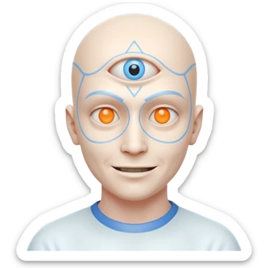 mutant test subject portrait, head and shoulders only, third eye on forehead, pale skin, creepy calm smile, lab experiment style, 3D cartoon, mobile game icon style, clean background, no text, no watermark

 sticker