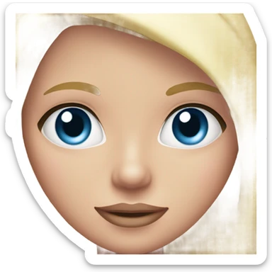  girl with long straight blonde hair, blue eyes, she has long lashes and pink lips , has a pink t-shirt sticker