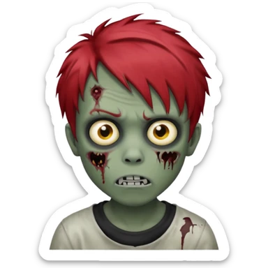 Boy, zombie, red hair, medium short, emo, shaggy, dark, spooky, creepy expression sticker